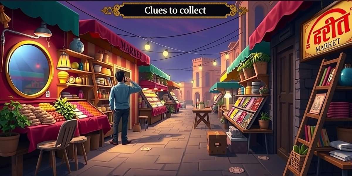 Masala Mystery Journey Gameplay Screenshot Masala Mystery Journey gameplay showing a market scene with clues to collect